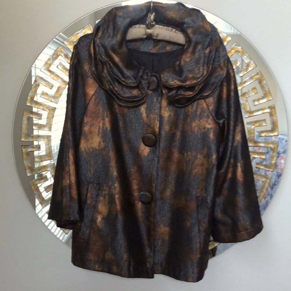 Flair iridescent copper- charcoal, ruffle collar jacket